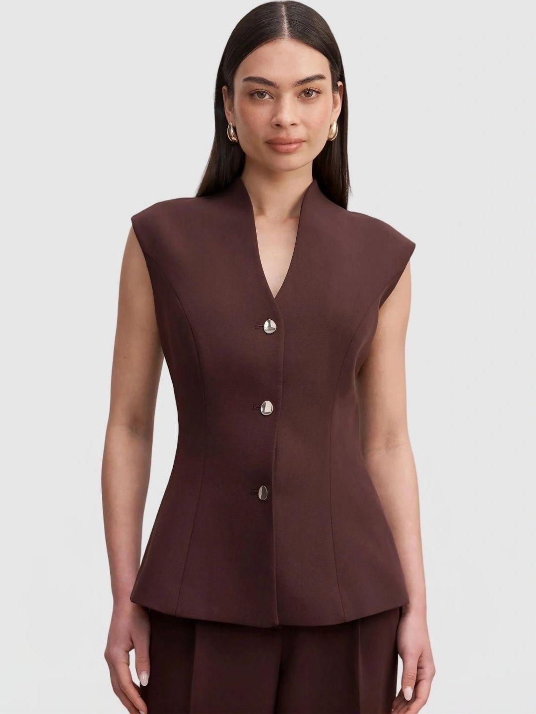 Forever New V-Neck Woven Waistcoat-picture-21