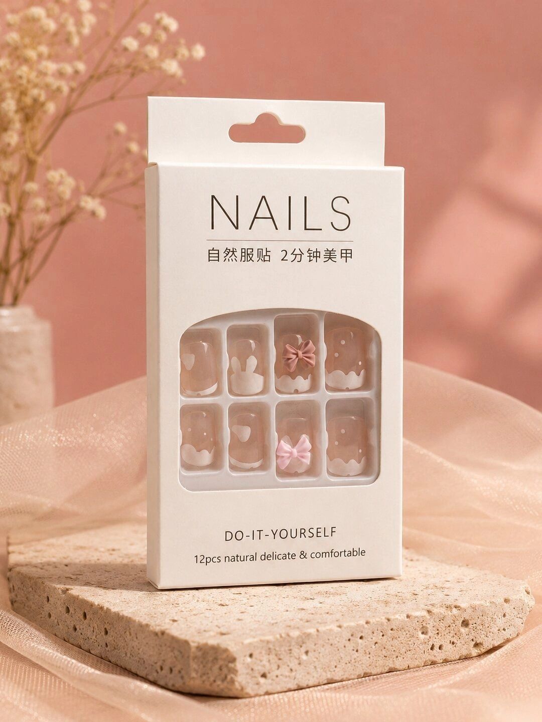 VAGHBHATT Set Of 12 Press-On Nail Extensions with Liquid Glue - Soft Nude French Tip with-picture-42