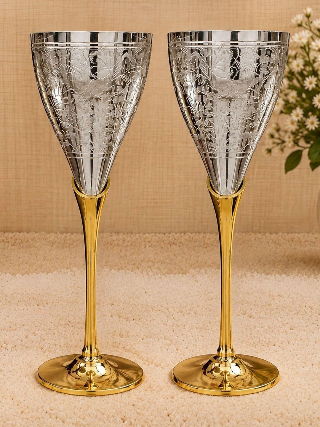 INTERNATIONAL GIFT Silver-Toned 2 Metal Champagne Glass Bar Glass-picture-47