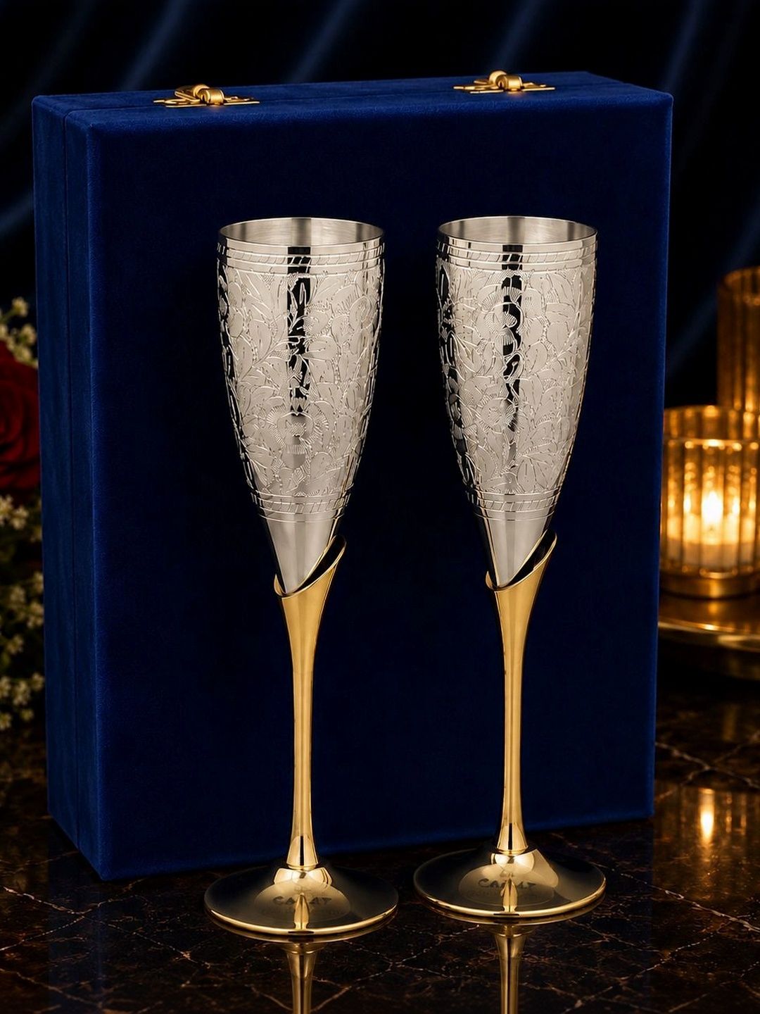INTERNATIONAL GIFT Silver-Toned 2 Metal Champagne Glass Bar Glass-picture-44