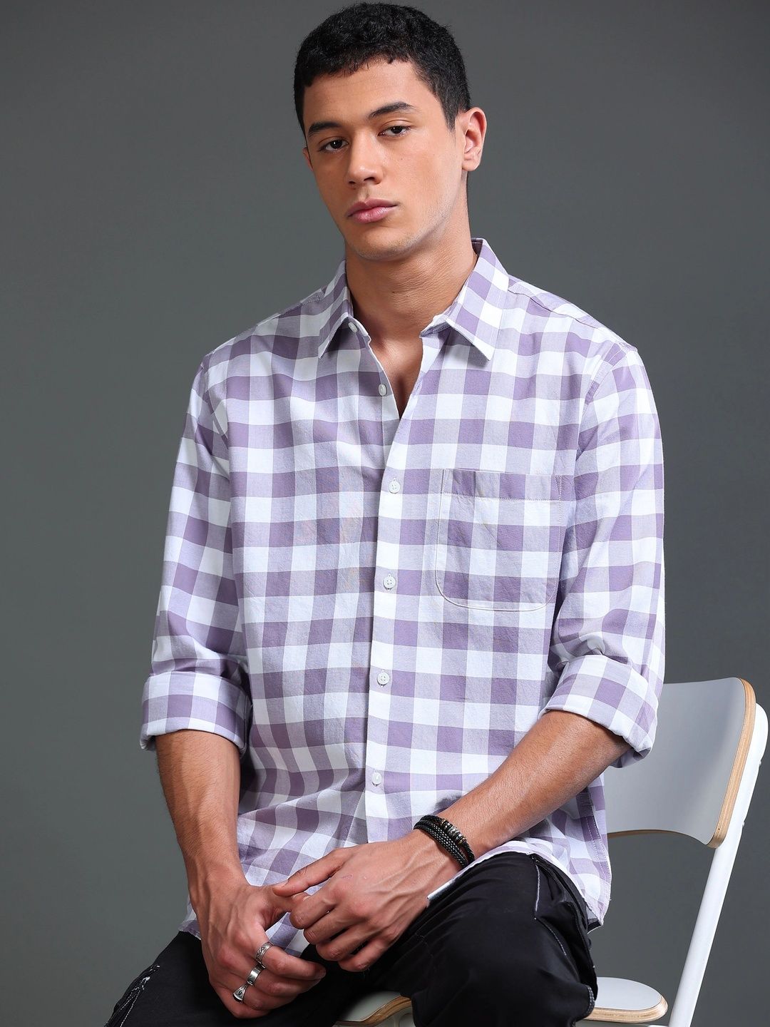 british club men smart buffalo checks checked casual shirt