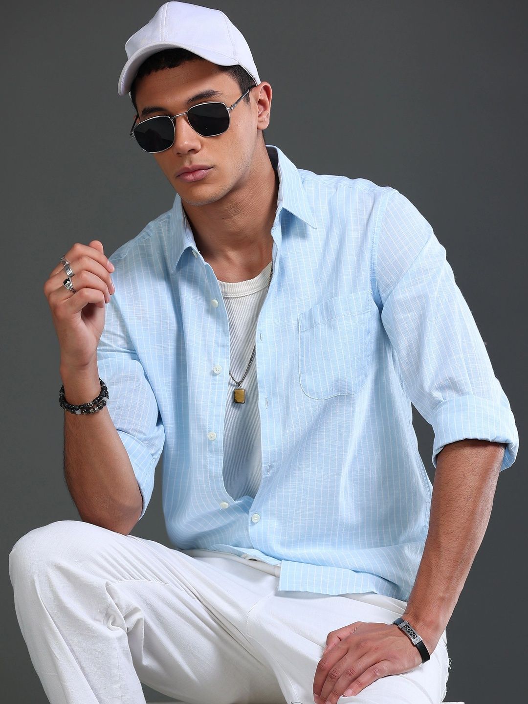british club men smart striped casual shirt