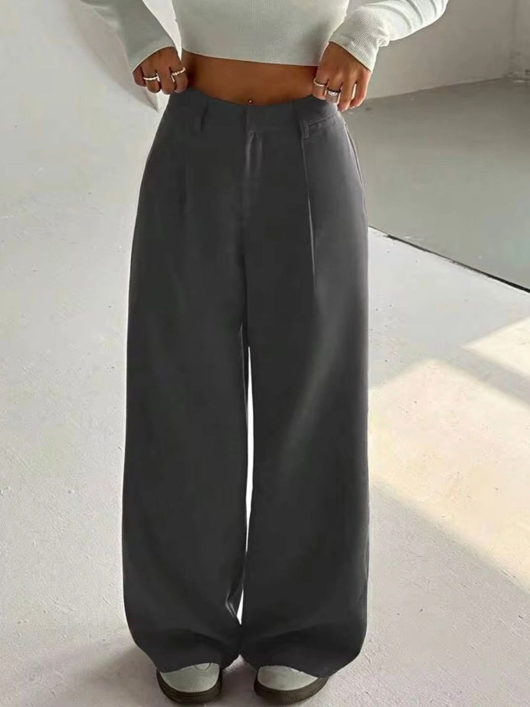 Next One Women Comfort Loose Fit High-Rise Easy Wash Pleated Trousers-picture-39