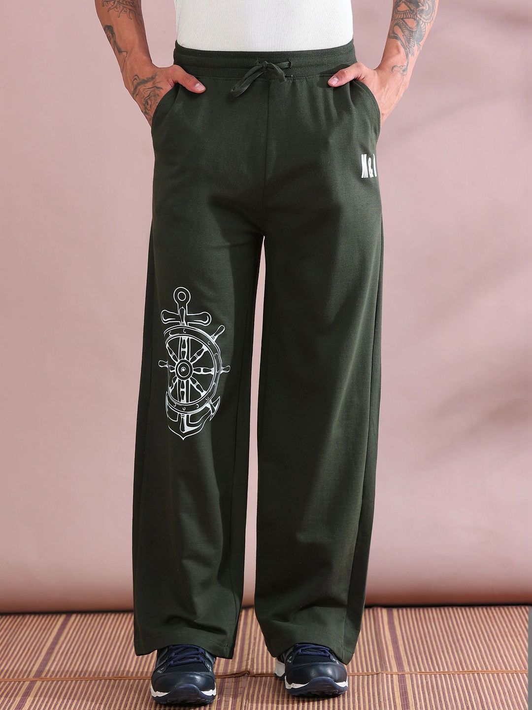 Mast & Harbour Men Baggy Graphic Print Training Track Pants-picture-42