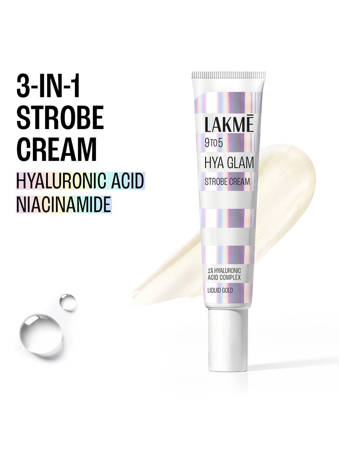 Lakme 9to5 Hya Glam Strobe Cream with Hyaluronic Acid & Niacinamide 30g - Liquid Gold