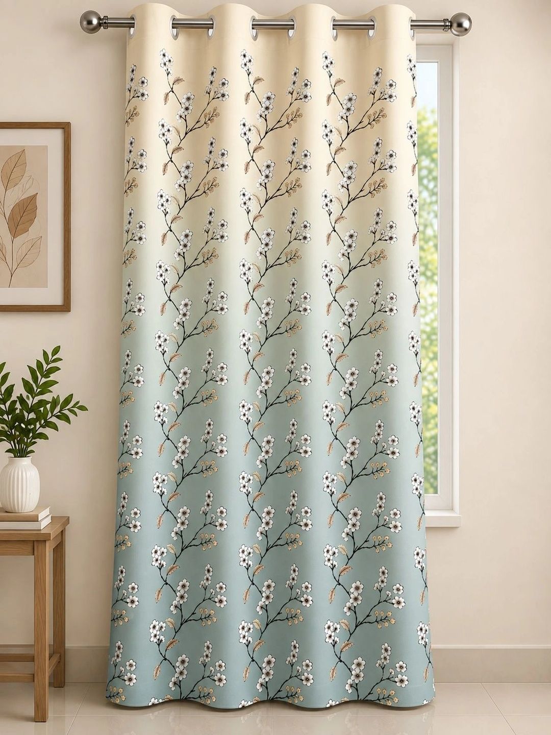 Myntra Elegant Homes Sea Green Floral Room Darkening Window Curtain-picture-14