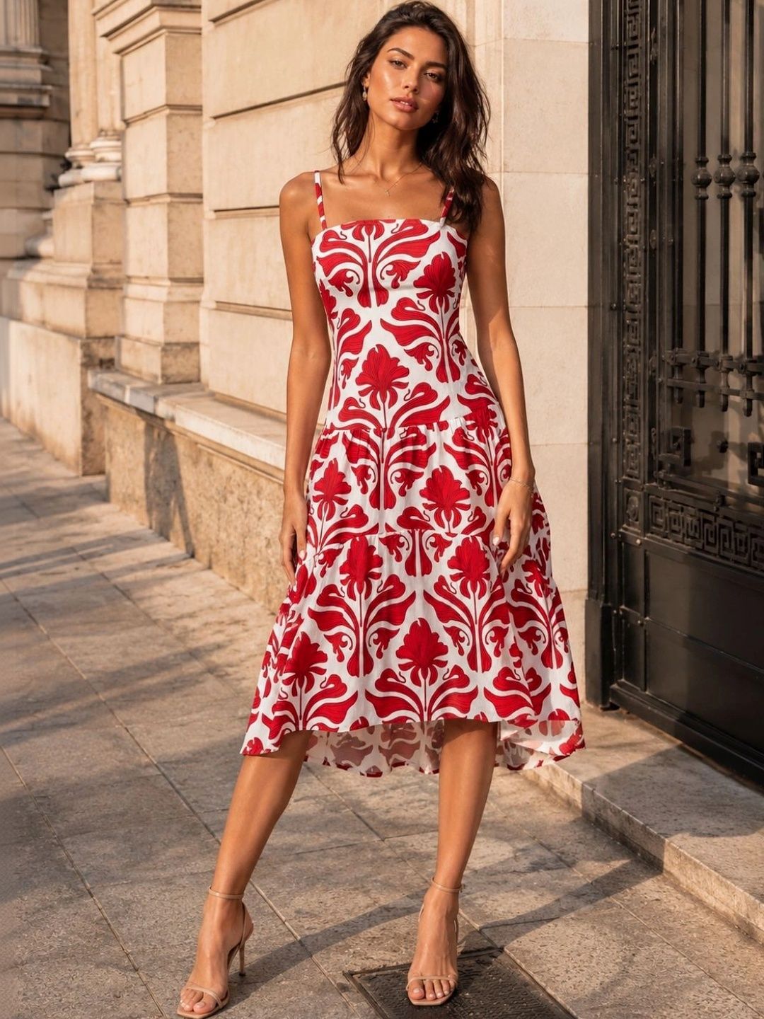 STREET 9 Floral Print A-Line Midi Dress-picture-20