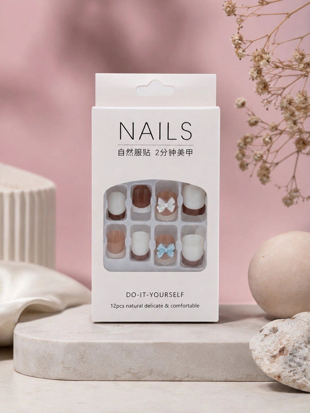 VAGHBHATT Set Of 12 Press-On Nail Extensions with Liquid Glue - Nude White French Tip-picture-46