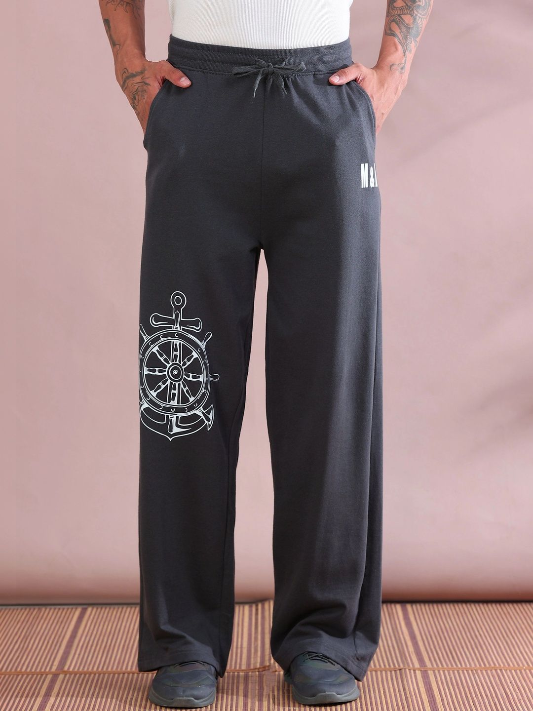 Mast & Harbour Men Baggy Graphic Print Training Track Pants-picture-43