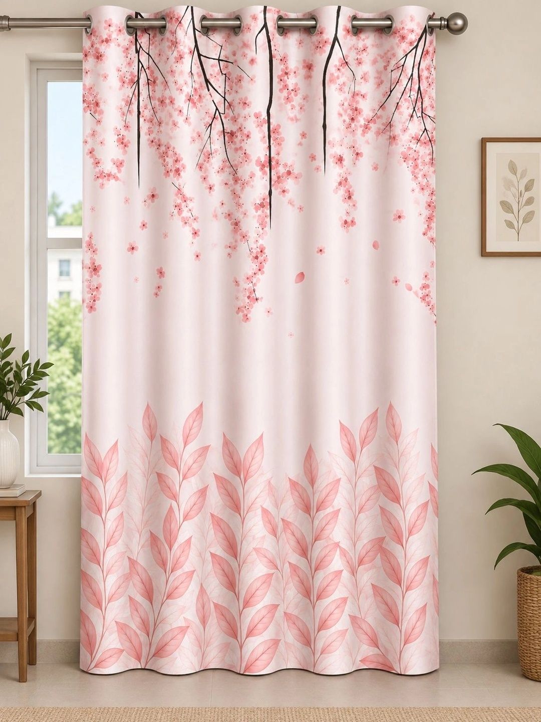 Myntra Elegant Homes Pink Floral Room Darkening Door Curtain-picture-13
