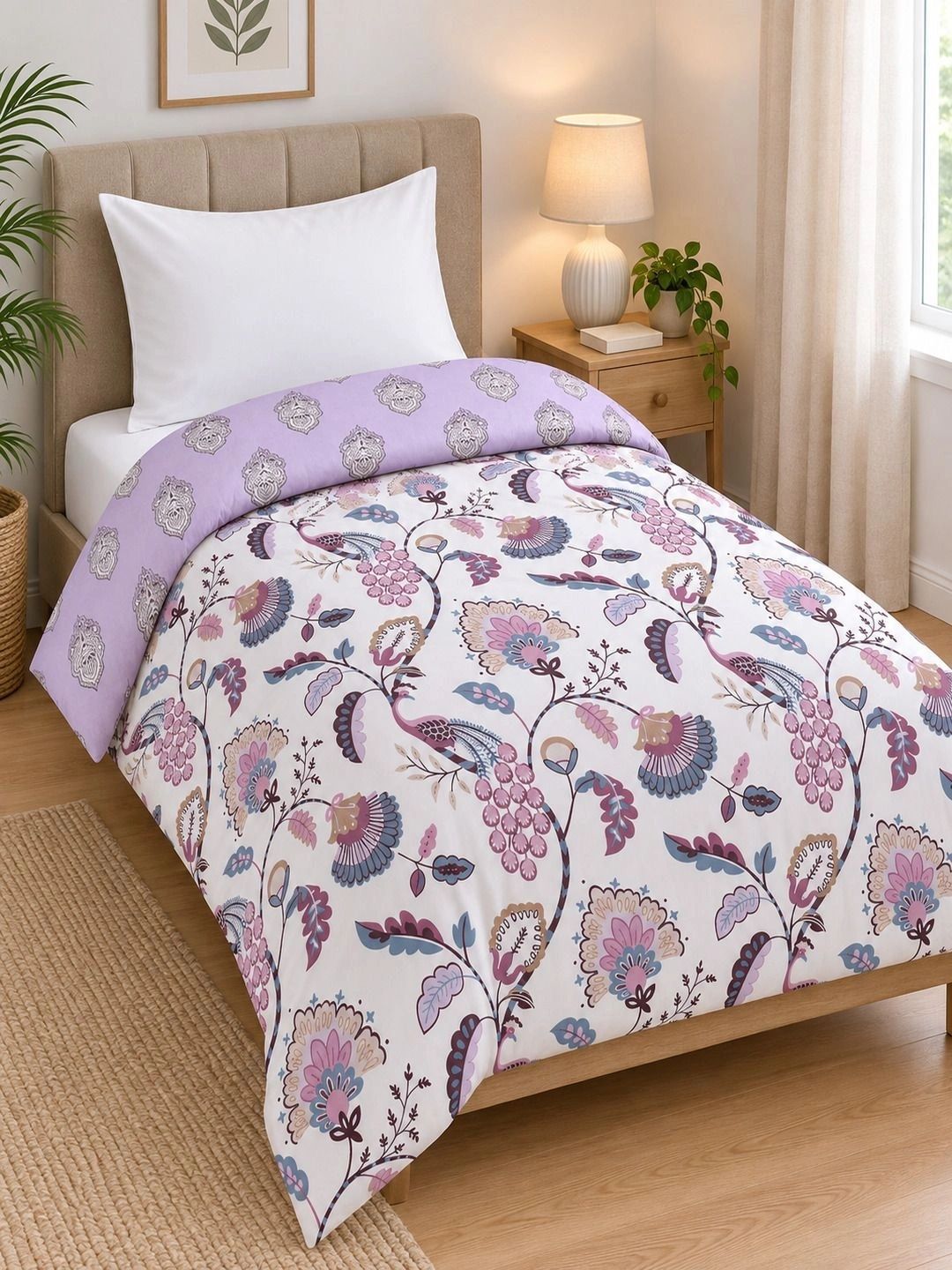 Myntra Elegant Homes Purple & Pink Printed Cotton Duvet Cover-picture-1