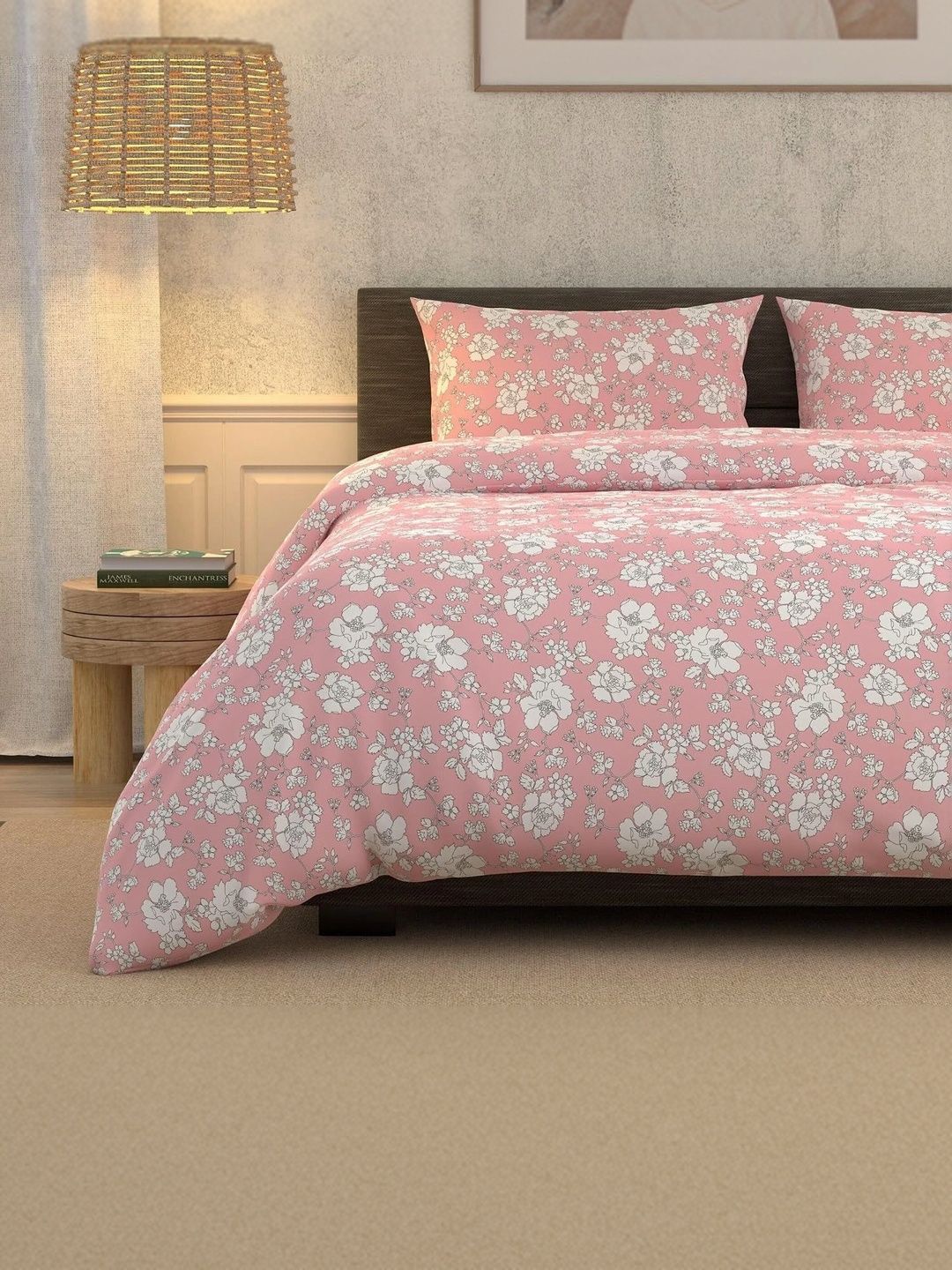 Myntra Elegant Homes Peach-Coloured & White Floral 180 TC Bedsheet with 2 Pillow Covers-picture-11