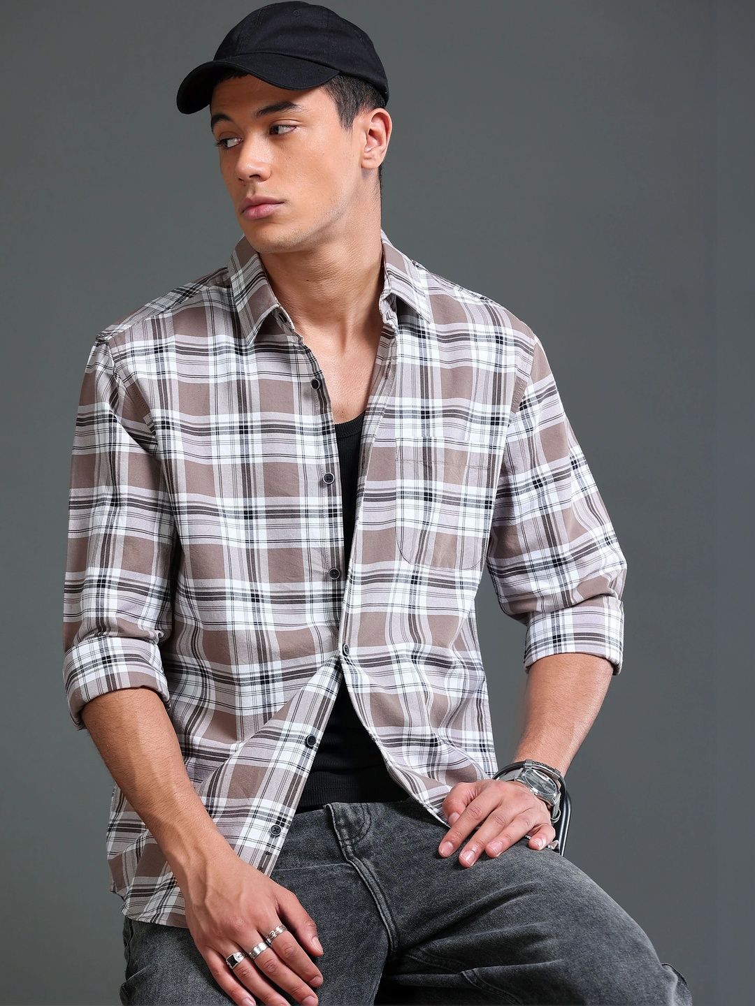 british club men smart checked casual shirt