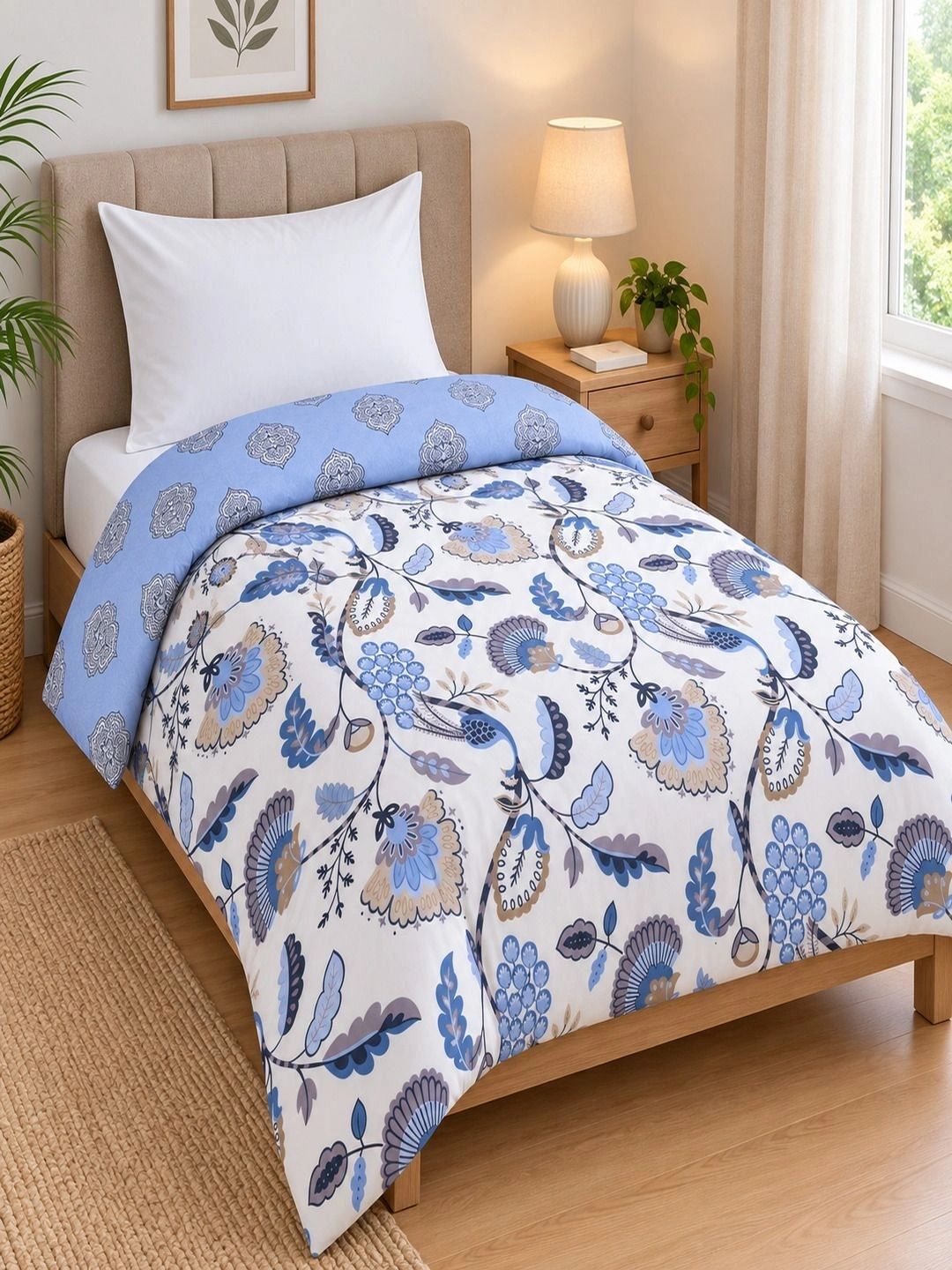 Myntra Elegant Homes Blue & White Printed Cotton Duvet Cover-picture-9
