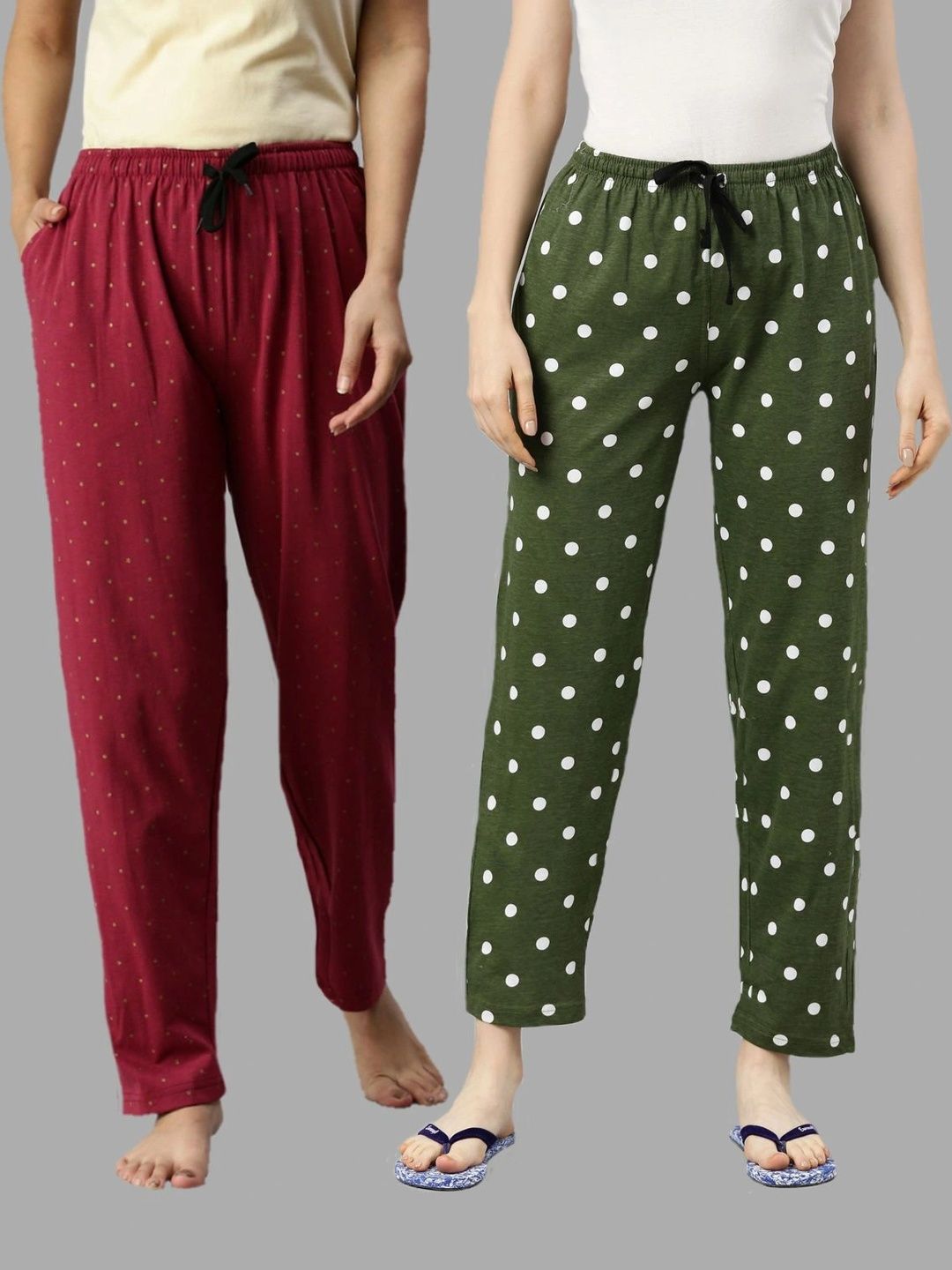 kryptic pack of 2 printed pure cotton mid-rise straight lounge pants