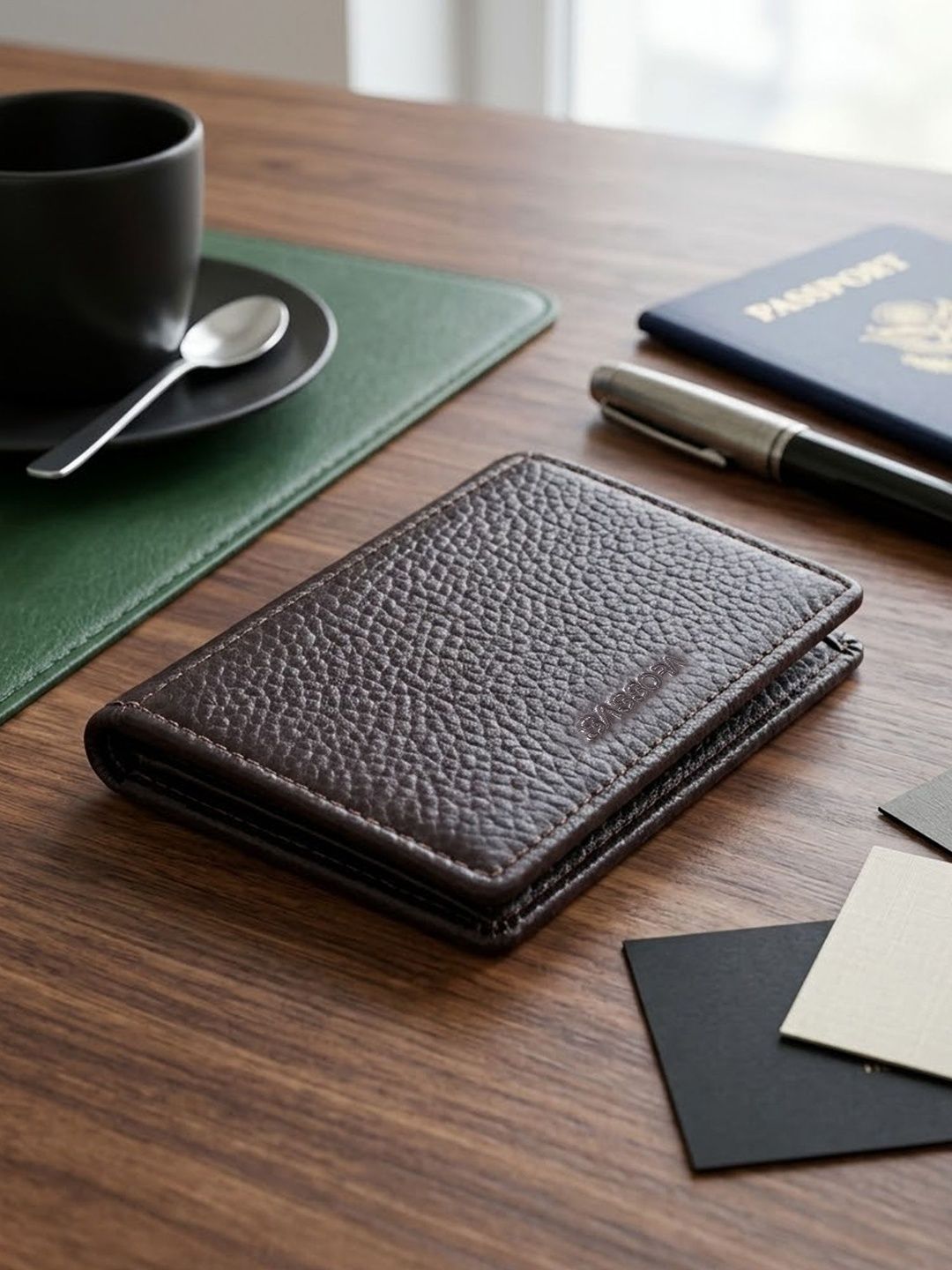 Sassora Sassora Unisex Textured Leather Two Fold Wallet