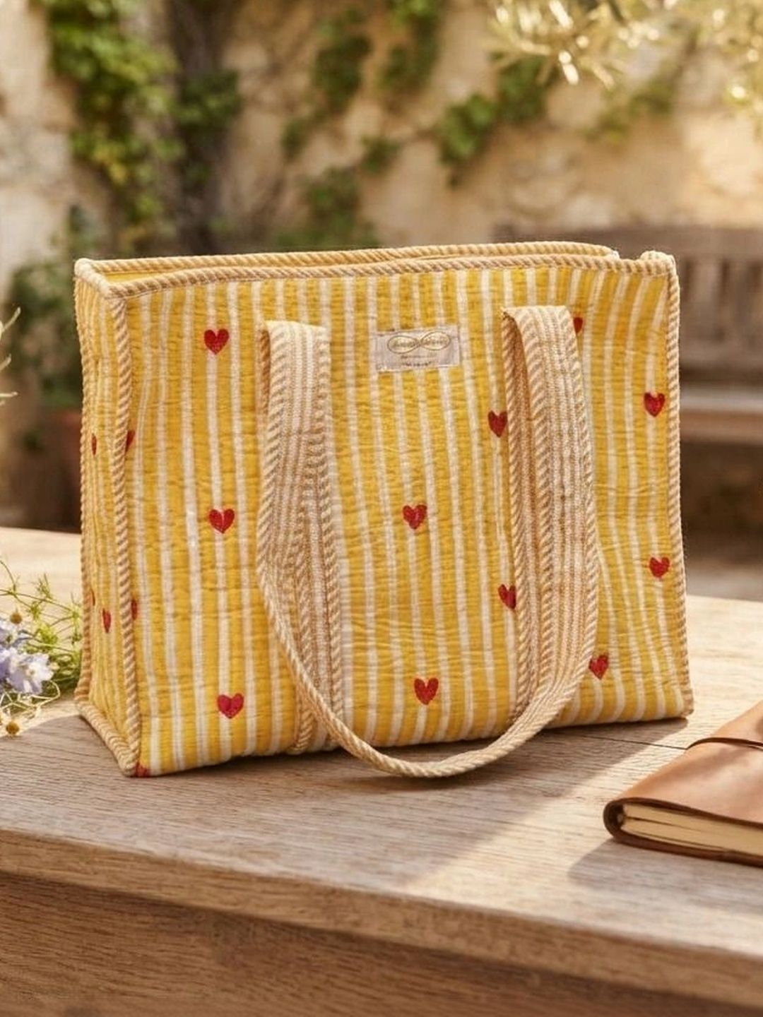 LOOMARTE Striped Tote Bag with Quilted