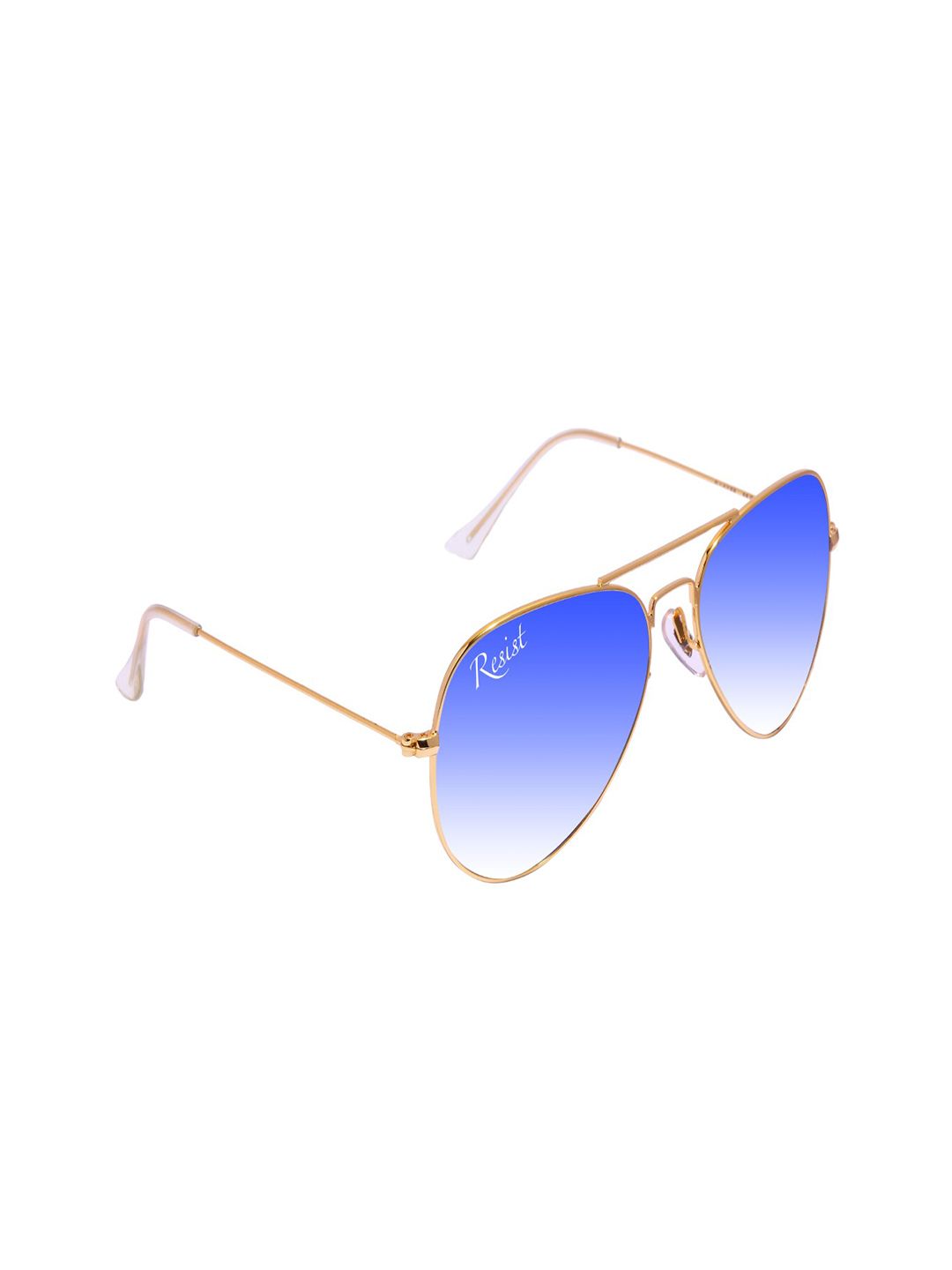 RESIST EYEWEAR Unisex Blue Lens & Gold-Toned Aviator Sunglasses with UV Protected Lens-image-1
