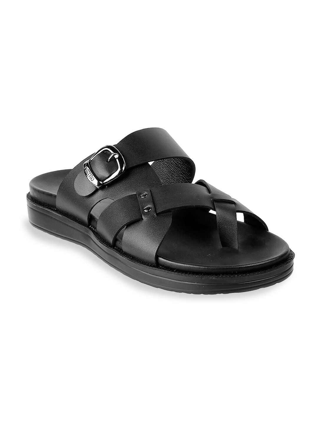 Metro Men Black Leather Comfort Sandals-image-10