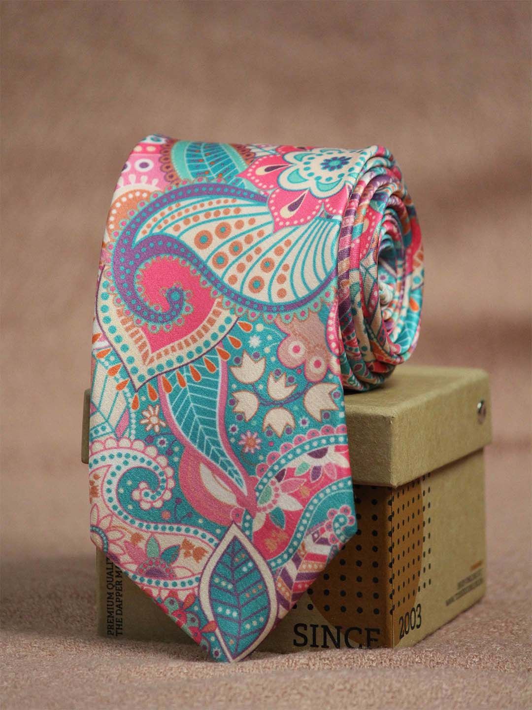 Tossido Men Pink & Blue Printed Broad Tie-picture-14