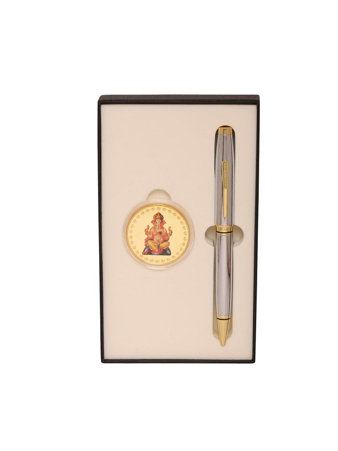 Cross Silver-Toned  Ball Point Pen With Aarya KT Ganesha Coin-picture-12