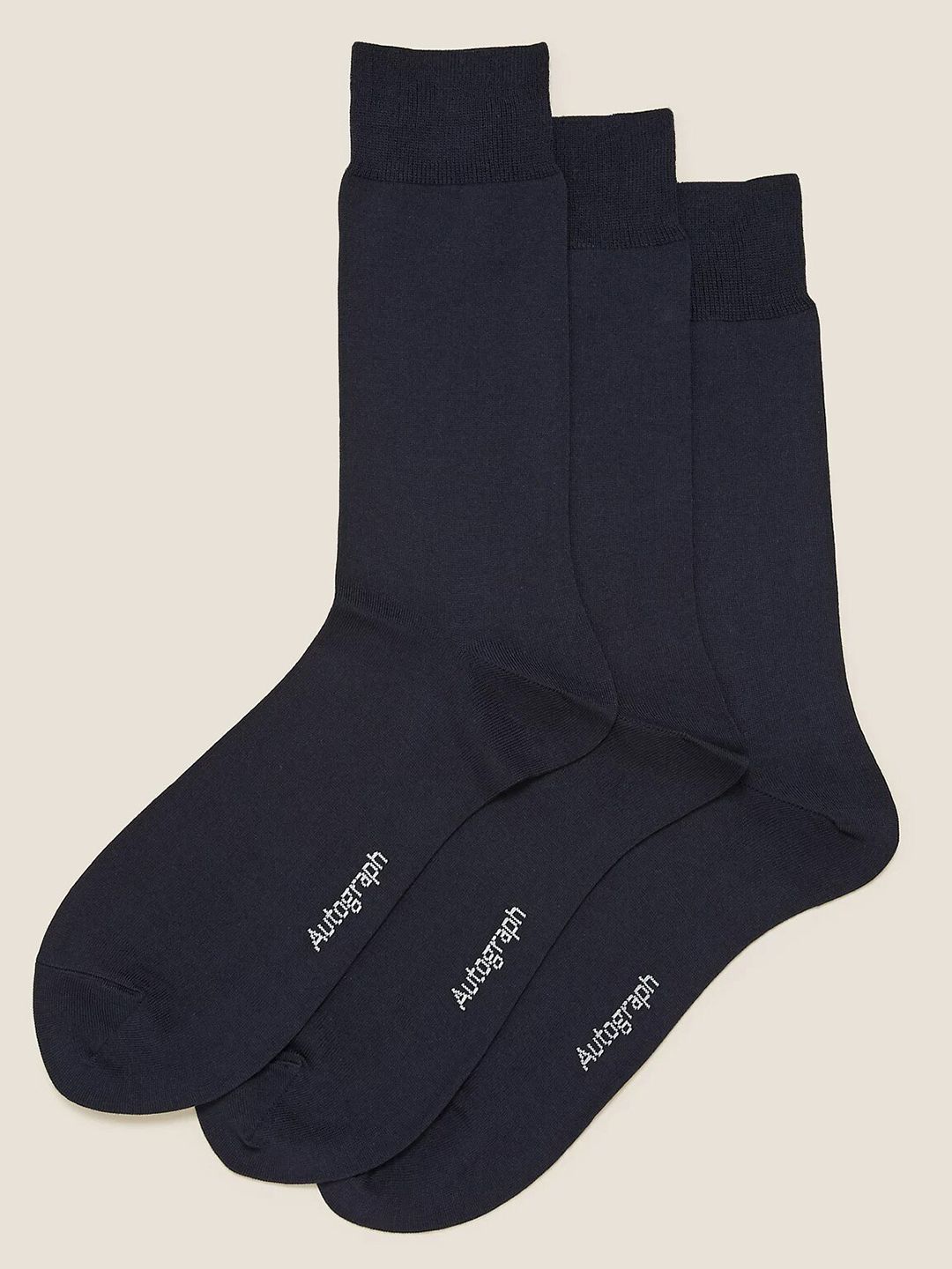 Marks & Spencer Men Pack Of 3 Navy Blue Solid Calf Length Socks-picture-15