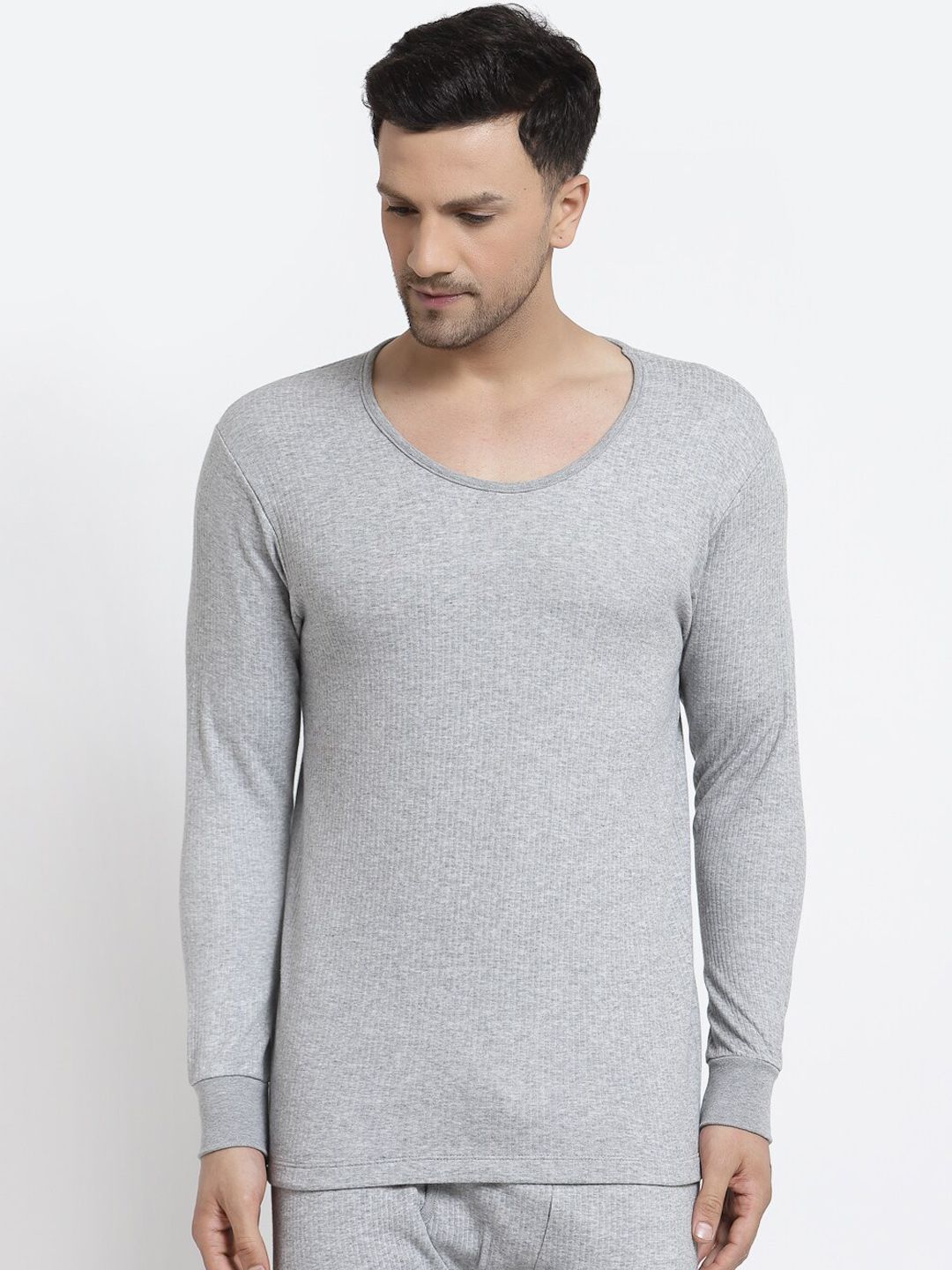 Kalt Men Grey Melange Solid Thermal Top-picture-13