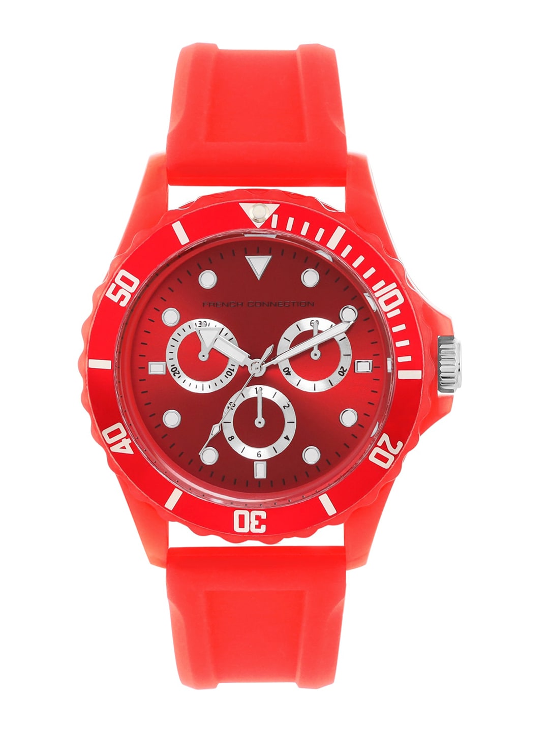 French Connection Men Red Embellished Dial & Red Straps Analogue Watch FC177R-Red