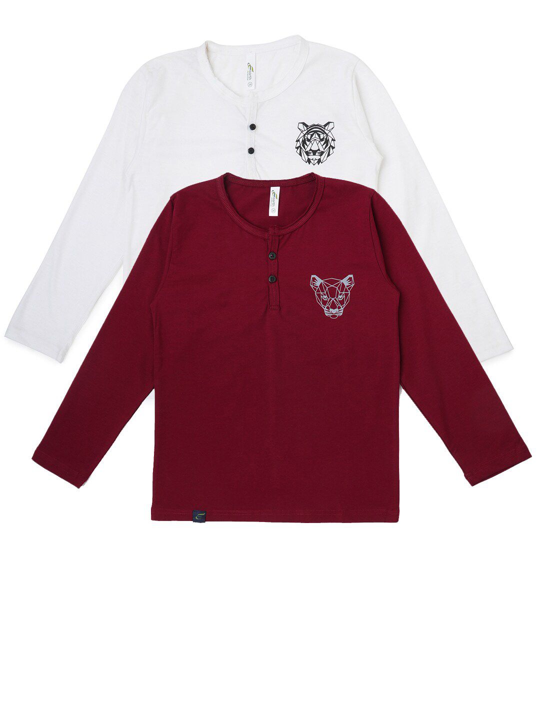 earth conscious Boys Pack Of 2 White & Brown Solid Long Sleeves Henley Neck T-shirt-picture-38