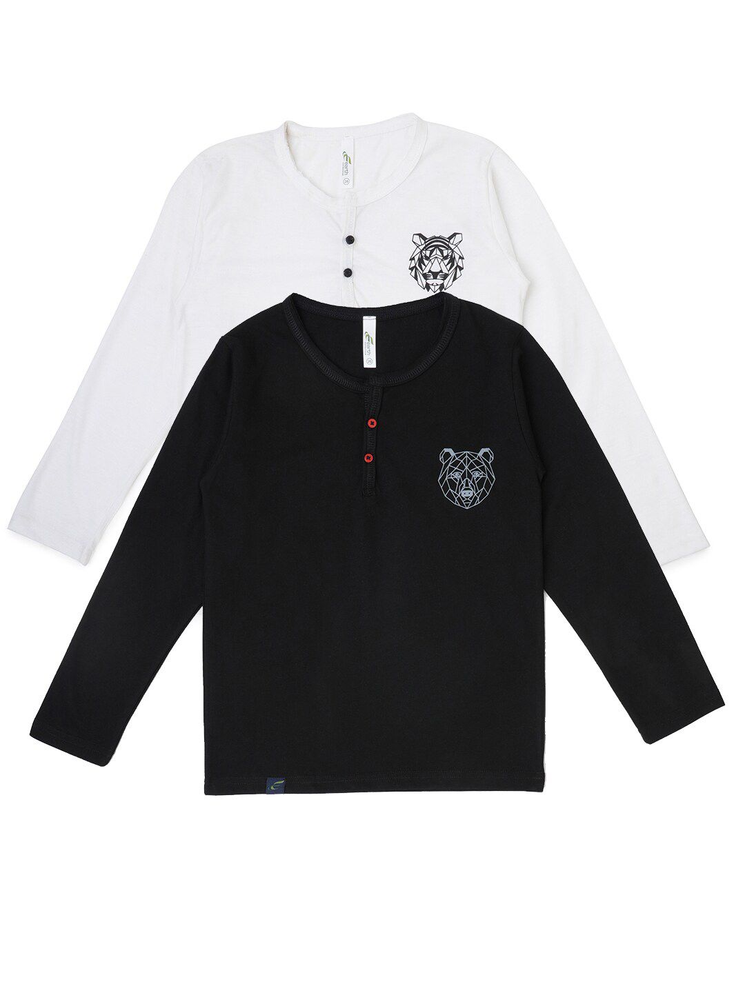 earth conscious Boys Pack of 2 White & Black Henley Neck T-shirts-picture-22
