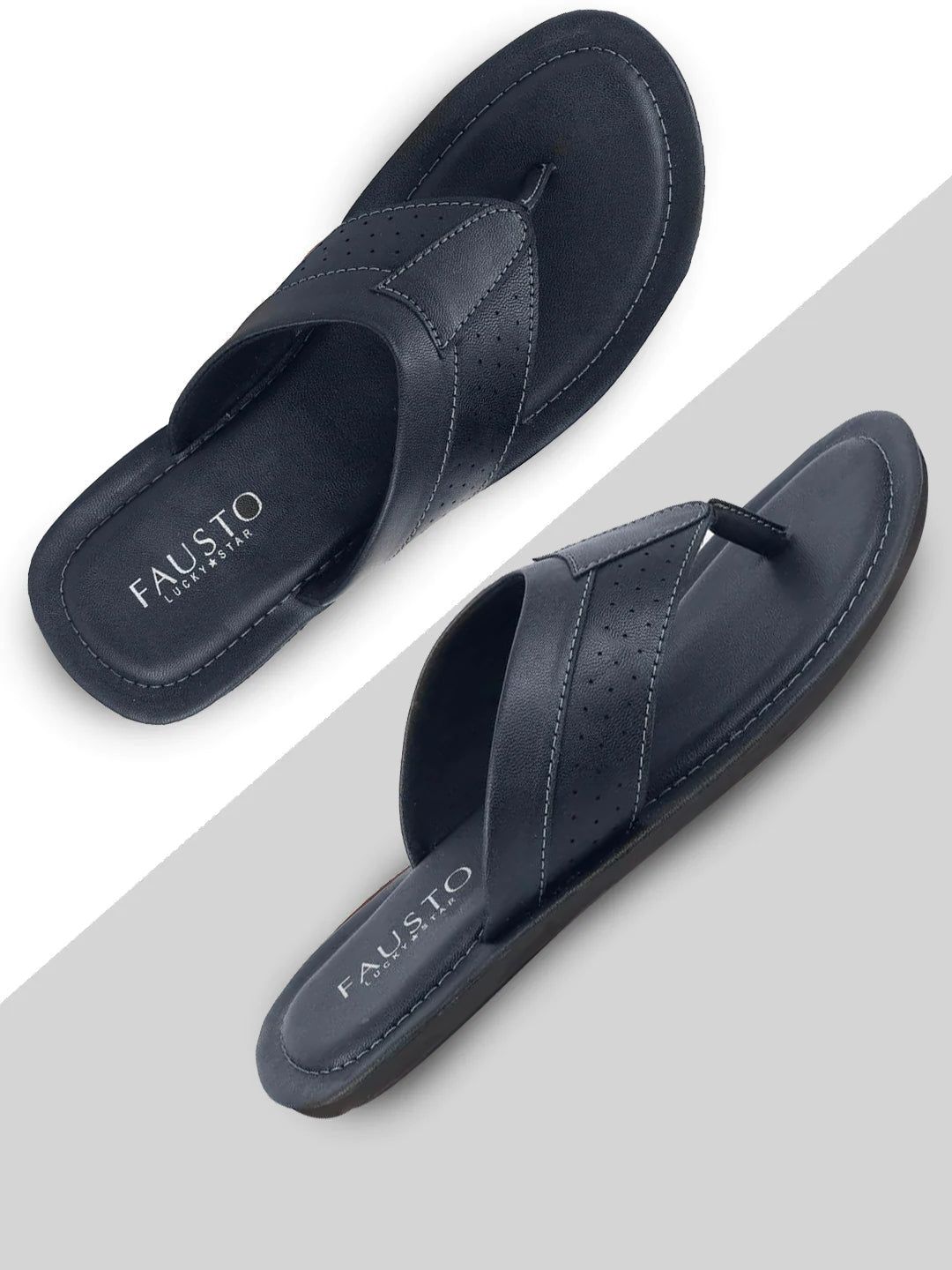 FAUSTO Men Navy Blue Solid Synthetic Outdoor Thong Flip-Flops-picture-21