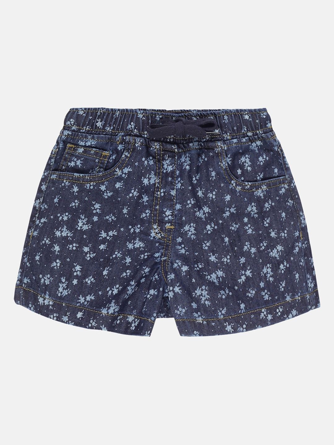 KiddoPanti Girls Blue Floral Printed Denim Shorts-picture-23