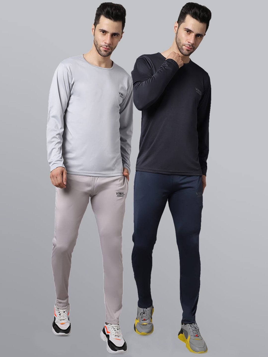 mack jonney VIMAL JONNEY Men Pack of 2 Blue & Grey Solid Dryfit Lycra Tracksuits-picture-37