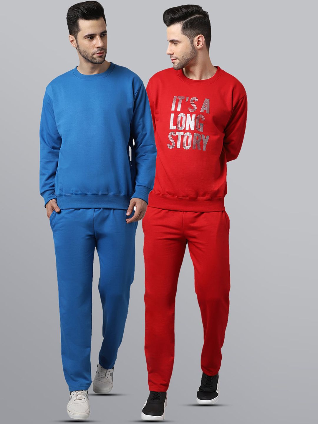 VIMAL JONNEY Men Pack of 2 Maroon & Blue Fleece Tracksuits-image-37