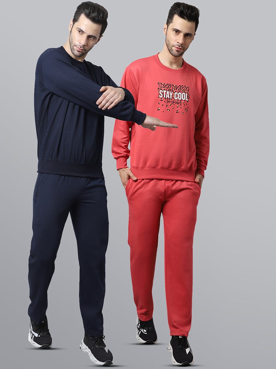 mack jonney VIMAL JONNEY Men Pack of 2 Navy Blue & Pink Fleece Tracksuits-picture-11