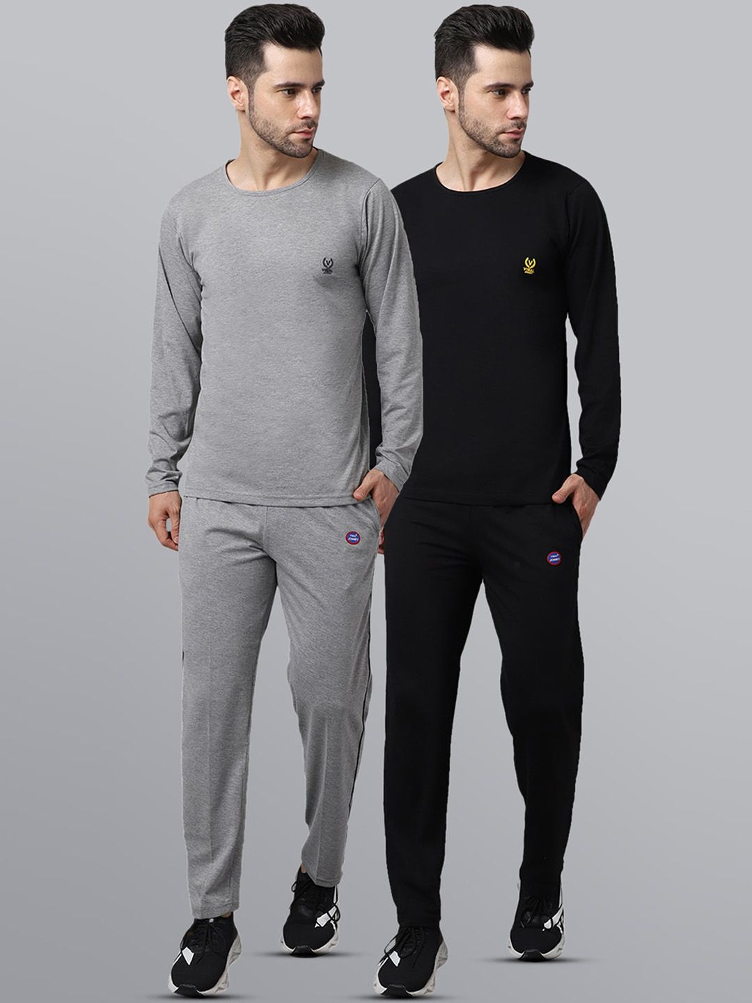mack jonney VIMAL JONNEY Men Pack of 2 Black & Grey Solid Tracksuits-picture-30