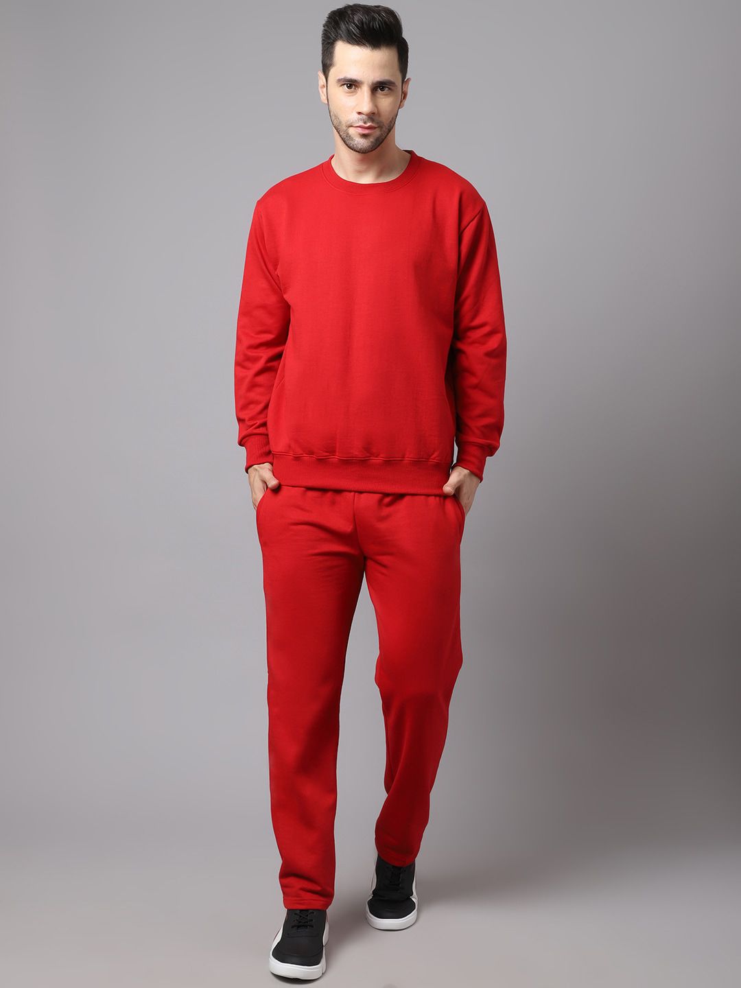 VIMAL JONNEY Men Pack of 2 Solid Red & Yellow Pure Fleece Tracksuits-image-49