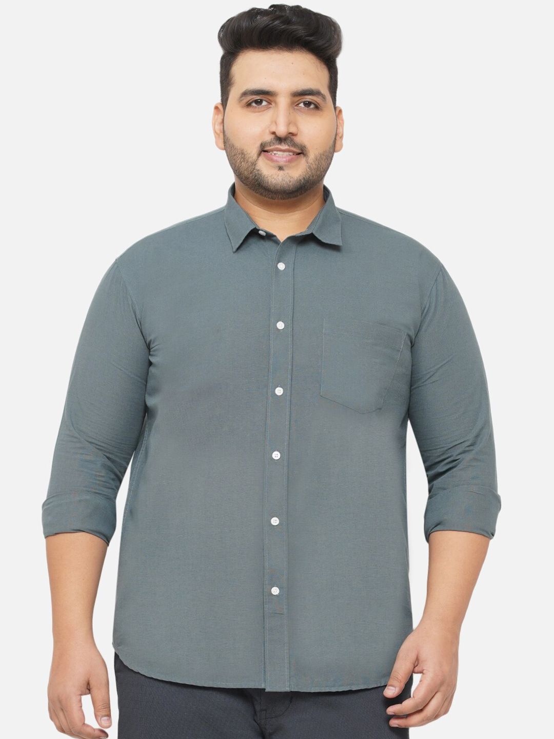 John Pride Men Plus Size Regular Fit Teal Blue Standard Cotton Casual Shirt-image-2