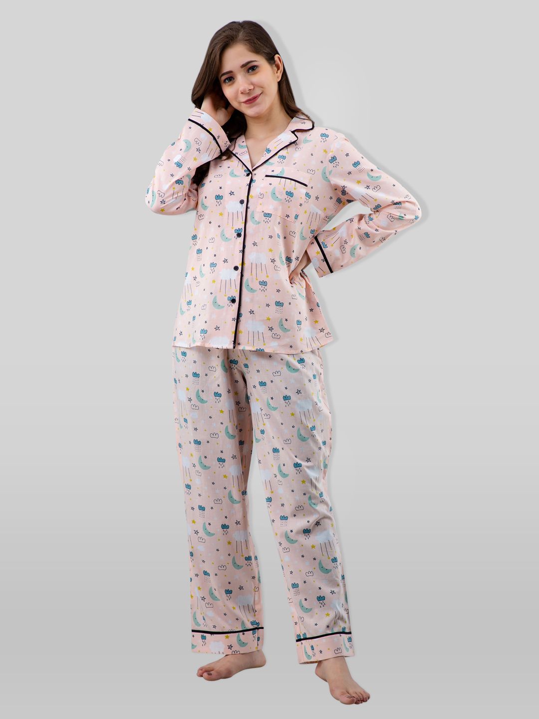 PRETTY LOVING THING Women Pink & Blue Printed Night suit-image-1
