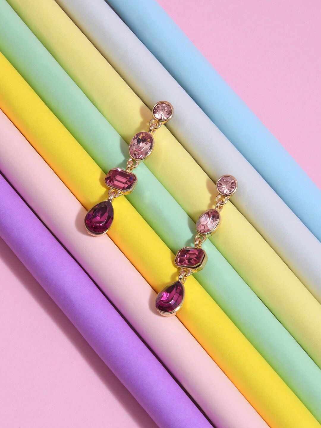 Accessorize Women Pink Willow Eclectic Stones Long Earring-picture-12