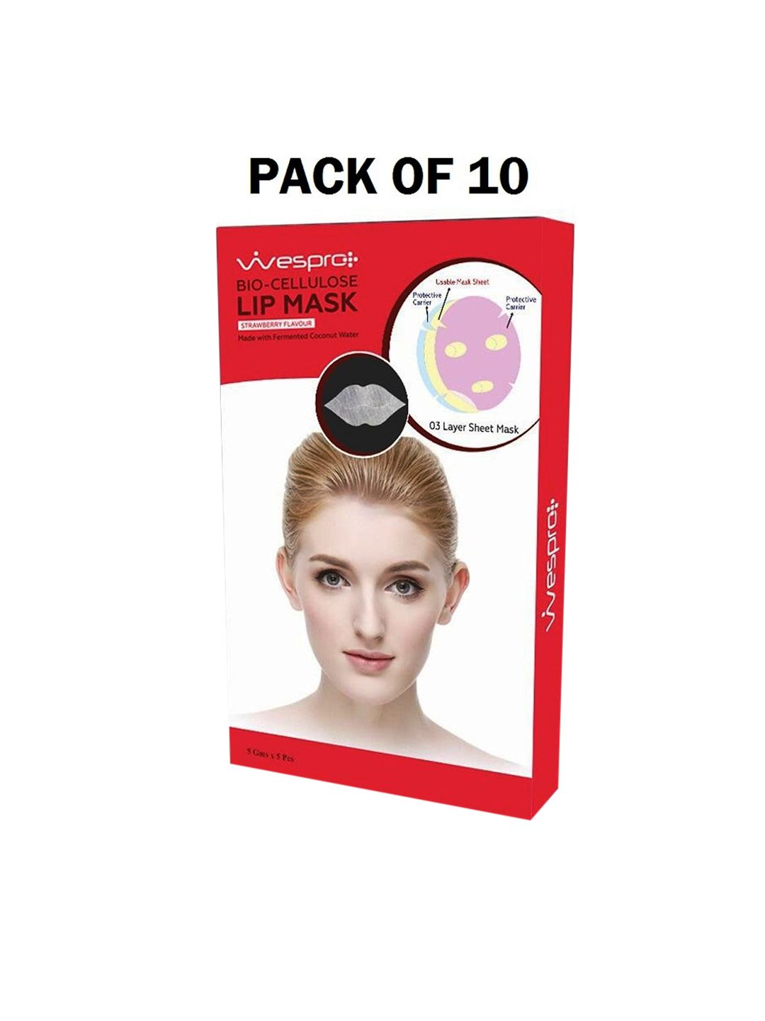 WESPRO Bio-Cellulose Strawberry Flavour Lip Mask with Coconut Water - 10 Pcs-image-31