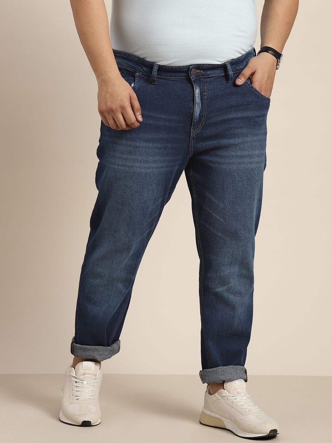 Sztori Men Plus Size Slim Tapered Fit Light Fade Stretchable Jeans