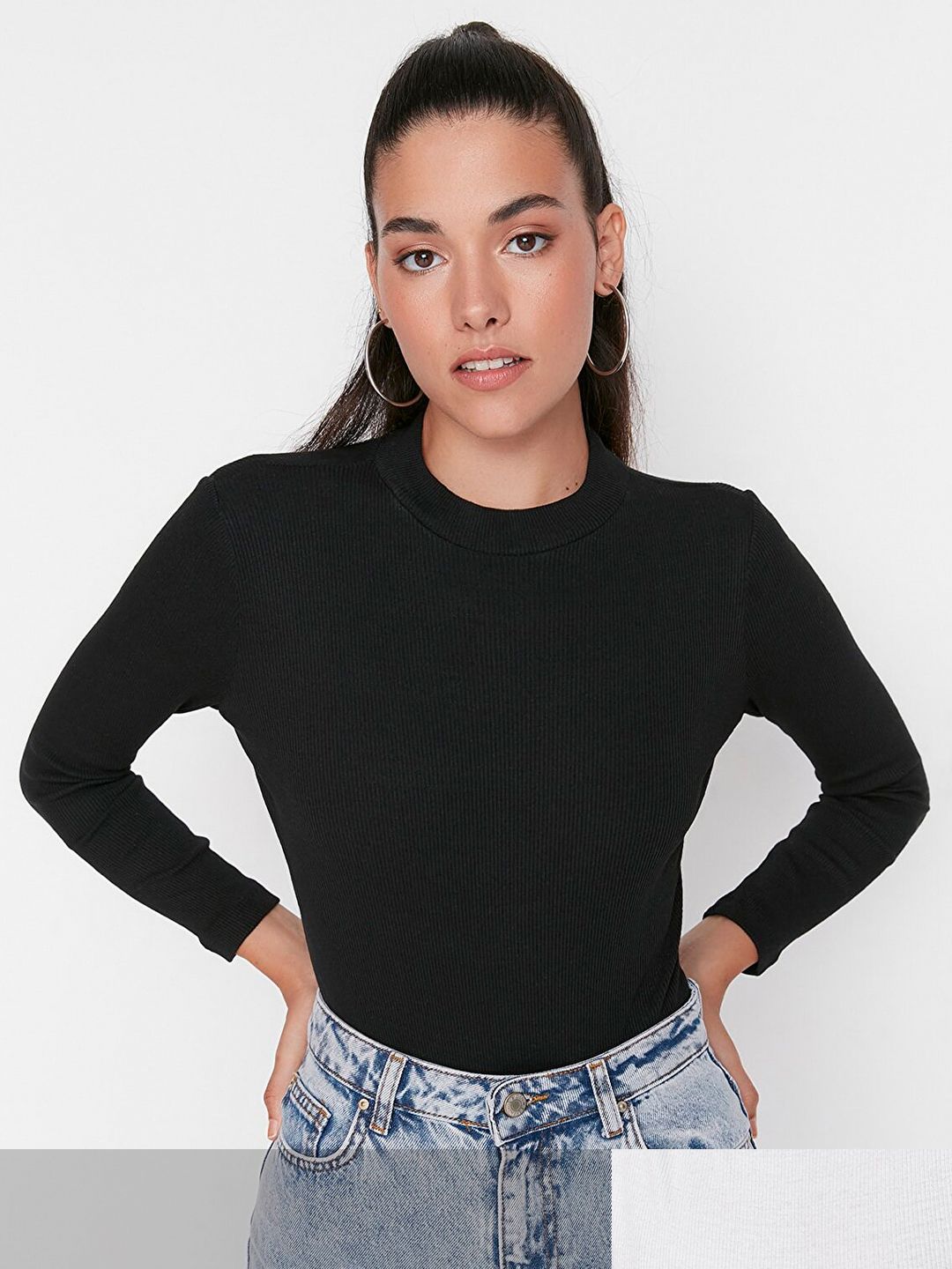 Trendyol Pack Of 2 Black & White Solid Bodysuit-picture-35