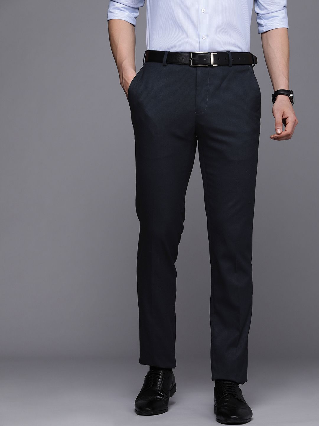 Raymond Men Textured Slim Fit Formal Trousers-picture-26