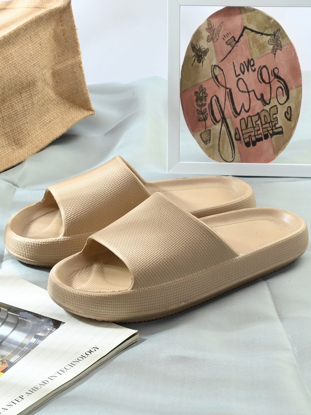 AfroJack Men Beige Croslite Sliders-image-0