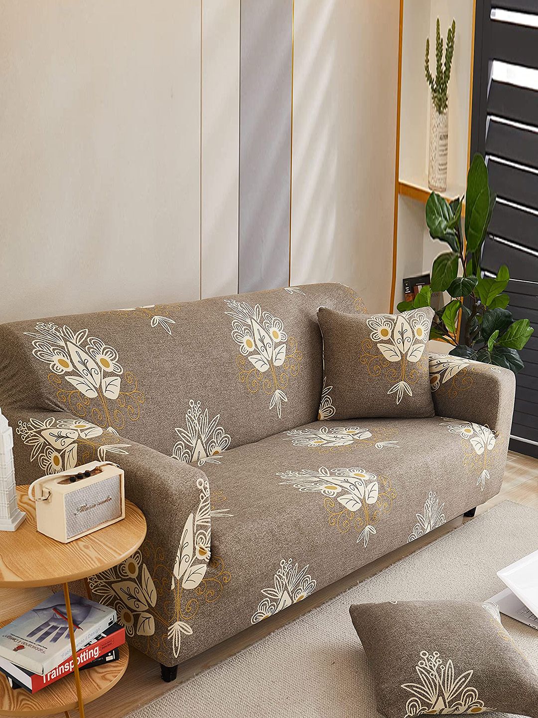 HOUSE OF QUIRK Beige Printed 2 Seater Sofa Covers-picture-45