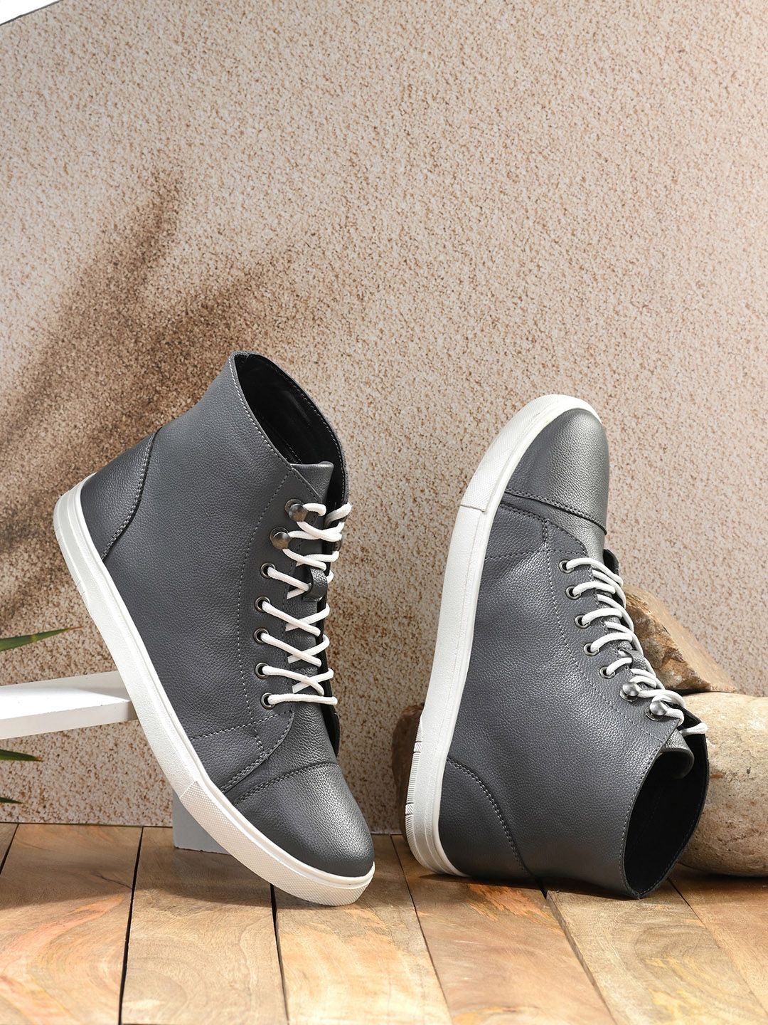 El Paso Men Grey Solid Leather Casual Boots-picture-18
