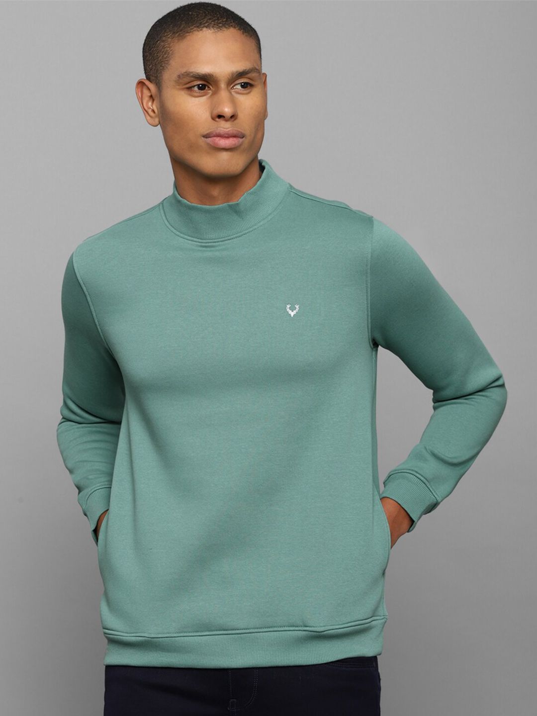 Allen Solly Men Green Solid Long Sleeves Cotton Sweatshirt-picture-17