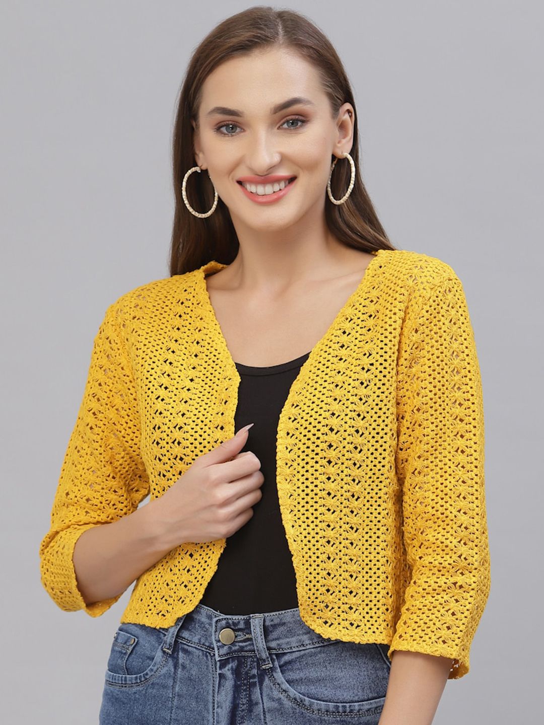 Style Quotient Women Mustard Self Design Shrug-picture-28