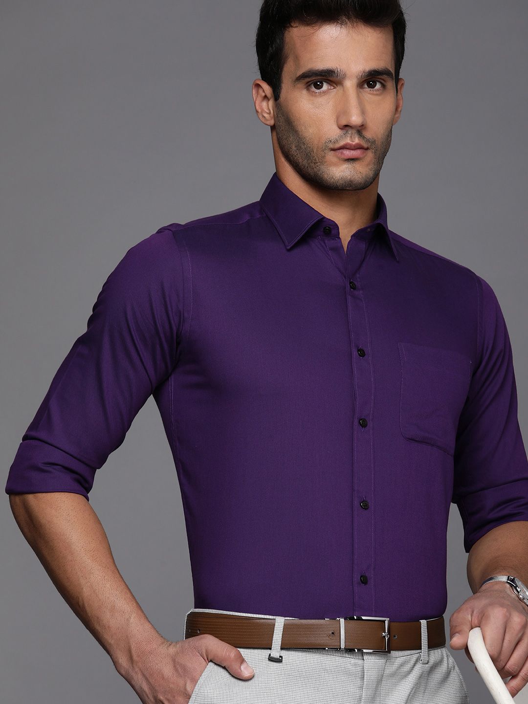 Raymond Men Purple Solid Pure Cotton Slim Fit Formal Shirt-picture-38
